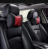 SWECOMZE 2 PCS Komfortables Kopfstützen für Auto, Nackenstütze Auto aus Memory Foam, Nackenkissen mit Abnehmbarem Befestigungsgurt für Autositz?6 Farben (Schwarzrot)