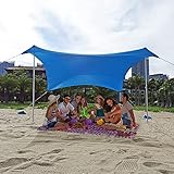 Sonnenschutz Strand Windfest Stabil Strandzelt UV Schutz 4-8 Personen Sonnensegel Strand mit Stangen Strandmuschel Quick Up Sonnenzelt Sonnenzelt Garten (Blau, S)