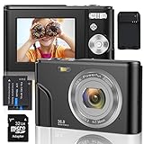 Digitalkamera 1080P Ultra HD Mini-Videokamera 36MP 2.4 Zoll LCD Wiederaufladbare Studententaschenkamera mit 16X Digitalzoom-Kamera für Kinder, Erwachsene, Anfänger(Schwarz)