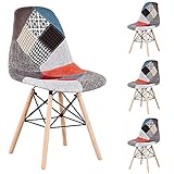 Set mit 4 modernen und schlichten, mehrfarbigen Patchwork-Stühlen, Esszimmerstühlen und Wohnzimmerstühlen (rot)