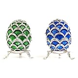 Apropos Hand- Painted 2 Pieces Set Classic Vintage Style Faberge Egg with Rich Enamel and Sparkling Rhinestones Trinket Box
