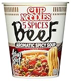 Nissin Cup Noodles – 5 Spices Beef, Einzelpack, Soup Style Instant-Nudeln japanischer Art, mit Rindfleisch-Geschmack & Gewürzen, schnell im Becher zubereitet, asiatisches Essen (1 x 64 g)