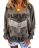 Yesgirl Sweatshirt Damen Langarm Casual Oberteile Grosse Grössen Langarmshirt Loose Outerwear Fashion Oversize T-Shirt Grau X-S