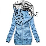 Sunggoko Damen Sweatjacke Herbstmantel Hoodie Spleißen Spot Prints Jacke Reißverschluss Stoffjacke Patchwork Übergangsjacke Sweatshirt Winterjacke Mantel Casual Kapuze Zip Taschen Kordelzug 03