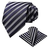 Ohlimuc Krawatten Set Herren Krawatte Einstecktuch Set Streifen Hochzeit Krawatte Taschentuch Formal Klassisch - Blau G