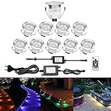 10er Set Terrassen Einbaustrahler LED Bodeneinbaustrahler Ø30mm 0.3W Außen Boden Lampe DC12V IP67 Wasserdicht RGB Farbwechsel-LED Terrasse Licht für Küche Garten Treppen Bad Balk