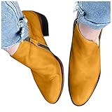 CYGGA Damen Women Stiefeletten Komfort Booties mit Niedrige Absätze Retro Einfarbig Frauen Bootie Herbst Winter Stiefel Ankle Boots Knöchel Schuhe Gummistiefel Damen Schneestiefel B