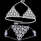 Sexy Diamant Brustkette BH Höschen Glänzend Strass Körperkette Kristallkette Bikini Brustschmuck Sexy Dessous Nachtclubkleidung (Silber)