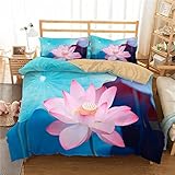 CCBAO 3D-Bettwäsche-Set Doppelbett Bettbezug Lotus-Print Innen Weich 3-Teiliges Set Mit 2 Kissenbezügen Geeignet Für Schlafzimmer Home Hotel 228x228