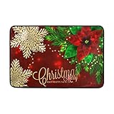 Badematte mit Weihnachtssternen und Schneeflocken, rutschfest, super saugfähig, Fußmatte, Fußabtreter, Fußmatte, Schuhschaber für Heimdekorationen, 61 x 40,6