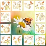 12 Stück Schmetterling Schablonen Frühling Themen Kunststoff Zeichnung Vorlagen Blumen Bienen Vorlagen Airbrush Vorlage DIY Wand & Möbel Dekoration Zeichnung Schablone, 15x15