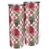 YJUHG Rose Floral Dots 20oz Thermobecher mit Deckel und Strohhalm Doppelwand Edelstahl Kaffeebecher to Go Vakuumisolierte Thermosflasche Wiederverwendbaren Wasserflasche Geschenke Multicolor 600