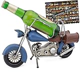 Brubaker Flaschenhalter Vintage Motorrad Blau - Vintage Bier Flaschenhalter aus Metall Chopper - handbemalte Skulptur mit Geschenkk