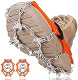 Seydrey Steigeisen für Bergschuhe, Schuhkrallen mit 19 Edelstahl Zähne und Zwei Klettbänder, Universal Anti-Rutsch Ice Klampen,Spikes,Eisspikes, für Winter Walking Wandern Bergsteigen (Orange, M)