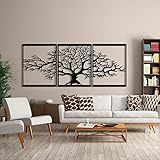 Baum des Lebens Metall Baum Wanddeko Metall Stammbaum Wanddekoration 3D Metallskulptur Wanddekoration für Zuhause Büro Schlafzimmer Wohnzimmer Außen Dekoration Groß 3 Stück (alle Teile 48 x 60 cm)