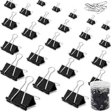 130PCS Große Foldback Klammern Binder Clips Zettelclips Foldback Klemmen Papierklammern 100 Briefklammern für verschiedene Bedürfnisse(schwarz lackiert, silberne Bügel abnehmbar)