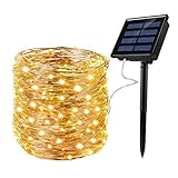 Rophie Solar Lichterkette 200 LED Leuchte 22 Meter solarbetriebene Kupferkabel Wasserdichte Lichterketten Innen Außen Deko Lichter für Weihnachten Partys Garten Hochzeiten Aussen Dekoration, Warmweiß