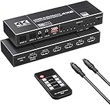 HDMI Matrix Switch 4x2,4K @ 60Hz HDMI Matrix Switcher Splitter 4 in 2 Out, mit EDID-Extraktor und IR-Fernbedienung Unterstützung 4K HDR, HDMI 2.0b, HDCP 2.2