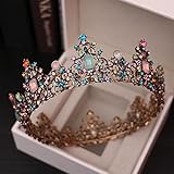 RUHJICHU Haarschmuck mädchen Vintage Farbe Gelee Kristall Runde Braut Tiara Krone Schwarz Strass Pageant Diadem Schleier Tiara Hochzeit Haarschmuck