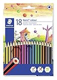 STAEDTLER 185 C18 Noris Colour Buntstift (erhöhte Bruchfestigkeit, Sechskantform, attraktives Streifendesign, ergonomische Softoberfläche, Wopex Material, Set mit 18 brillanten Farben im Kartonetui)