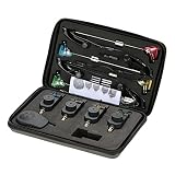 Aomiun Drahtloser Funk Bissanzeige Kit 1 Empfänger Plus 4 Alarme für Karpfenangeln mit LED Leuchtzeiger Reißverschluss Box Ang