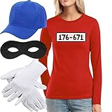 Panzerknacker Kostüm Langarm-Shirt + MÜTZE + Maske + Handschuhe Frauen Langarm-T-Shirt X-Large R