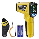 Infrarot Thermometer MESTEK Temperaturmessgerät IR Pyrometer Laser mit K-Sonde Digital Thermometer -50°C bis 800°C Berührungslos mit Farbe lcd Alarmfunktion Einstellbarer Emissionsgrad Kü