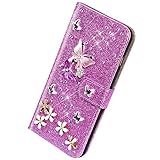 Herbests Kompatibel mit Samsung Galaxy J7 2017 Handyhülle Brieftasche Hülle Schmetterling Blumen Muster Bunt Glitzer Bling Glänzend Strass Diamant Leder Schutzhülle Flip Case Handytasche,L