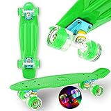 WeLLIFE Skateboard Mini Cruiser RGX Grün Skateboard 22' 56cm für Kinder Jugendliche Erwachsene Leuchträder PU 78A mit LED-Blitzlicht ABEC-7RS