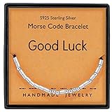 Gleamart Morsecode Armbänder Sterling Silber Perlen Seidenschnur Armreifen Viel Glück