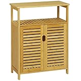 VIAGDO Kommode Bambus Badschrank, Küchenschrank mit Regalablage und Lamellentüren, Badezimmerschrank, Sideboard, Beistellschrank, Wohnzimmer, Küche, Esszimmer, Büro, Badezimmer Schrank, 60x30x80