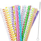 30 St�ck wiederverwendbare Strohhalme, BPA-frei, 22,8 cm, bunter Druck harter Platik gestreift Trinkhalme f�r Einmachglas, Familie oder Party, Reinigungsb�