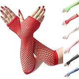 TUDUZ Unisex Handschuhe Netzstoff Lange Handwärmer Fingerlose Party Abschlussball Punk Halbfingerhandschuhe Fäustlinge für Damen Herren Weihnachten Geschenke (Weiß)