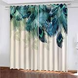 ZJZWLW 2er Set Blaue Feder Vorhang Weihnachten mit Ösen Gardinen Thermovorhang Polyester Ösenschal Wohnzimmer Luftig Dekoschal für Schlafzimmer 200x214cm (BxH), Verdunkelungsvorhang