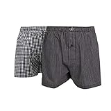 bugatti Herren Boxershort, Unterhose, Boxer-Shorts - Baumwolle, Single Jersey, schwarz, kariert, mit Eingriff, 2er Pack 6