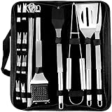Grillbesteck Set BBQ Tool Koffer Grillset 20-teilig Grillwerkzeug-Set Grill Werkzeuge Zubehör Kit Edelstahl Grillzange Grillwender Grillbürste Grillspieße Fleischgabel Grillkoffer Set Grillbesteck