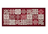 BIANCHERIAWEB Küchenteppich, rutschfest, waschbar, Küchenläufer, Maße: 55 x 280 cm,, rotem Steinmuster, Teppichläufer, waschbar und bügelb
