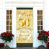 Sunwuun 50 Jubiläum Banner für Goldhochzeit Deko, Goldene Hochzeit Deko Gold Hochzeit 50 Jahre Jubiläum Party Deko für Tisch Mauer Innen Außen Garten 90 * 180