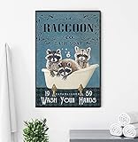 Graman Raccoon & Co.Bath Soap Established Wash Your Hands Poster Funny Waschbär Badezimmer Poster Retro Art Wanddekoration Metallschild Poster 30,5 x 45,7