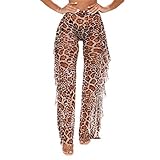 Damen Leopard Y2K Cover Up Sexy See Throug Bikini Bottom Pants Enge Hohe Taille Slim Side Whiskers Dekoration Hose, leopard, XL