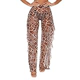 Damen Leopard Y2K Cover Up Sexy See Throug Bikini Bottom Pants Enge Hohe Taille Slim Side Whiskers Dekoration Hose, leopard, XL