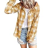 YunYoud Trendy Damen Langarm Karierte Hoodie Jacke Lässige Bluse Hemden Tops mit Knöpfen Übergroße Baggy-Hemdjacke Mantelob