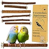 6 Natur Sitzstangen: für Wellensittich, Kanarienvogel, Nymphensittich. VERBESSERT: Edelstahl Scheiben & plastikfrei verpackt! DAS ORIGINAL: gewachsen, von Hand geschnitten in den heimischen Alpen!