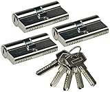 ChiliTec Schließzylinder 3x 60mm 30+30mm für DIN Einsteck-Schlösser I 3 gleichschliessende Zylinder 5 Sicherheitschlü