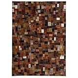 vidaXL Teppich Echtleder Jeans-Label Patchwork 120x170cm Braun Ledertepp