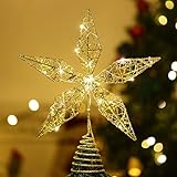 Luxspire Christbaumspitze Stern, Weihnachtsbaumspitze Stern Batteriebetrieben LED Beleuchtet Funkelnd Blattförmiger Stern Tannenbaum Glitzerstern Weihnachtsdeko für Hause Kaufhaus Restaurant, G
