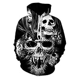 Cucsaist Unisex Kapuzenpullover Pullover Böses Wraith-Skelett Sweatshirt Mit 3D-Druckmuster Und Kängurutasche-6XL
