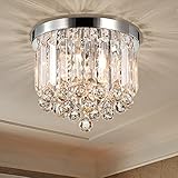 Crystal Chandelier Lights, Crystal Ceiling Light with Crystal Droplets, Elegant Flush Mount Ceiling Lighting for Bedroom, Living Room, Hallway. (3 Lights)