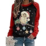 Damen Pullover elegant Weihnachtspullover Rundhals Drucken Sweatshirt Sweater Herbst Winter Langarm Pullis Bluse Weihnachten Frauen Lässige Sport Oberteile Top