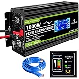 Spannungswandler24V auf 230V 1000W/2000W Reiner Sinus-Wechselrichter -Wechselrichter mit 2 EU-Steckdosen und 2.1A USB-Anschluss - inkl. 5-Meter-Fernbedienung mit LCD-B